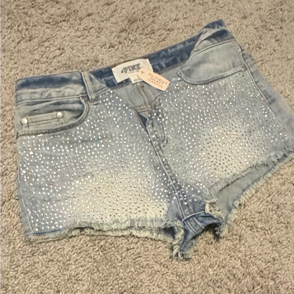 Limited Edition Victoria's Secret Light Blue Gem Studded Jean Shorts